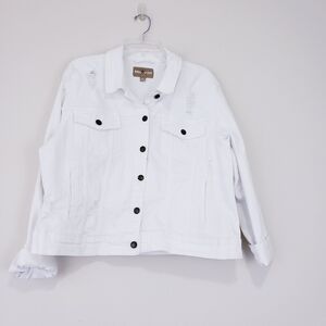 Red Star Women's Size XL X Large Denim Jean Jacket Distressed Trucker Jacket